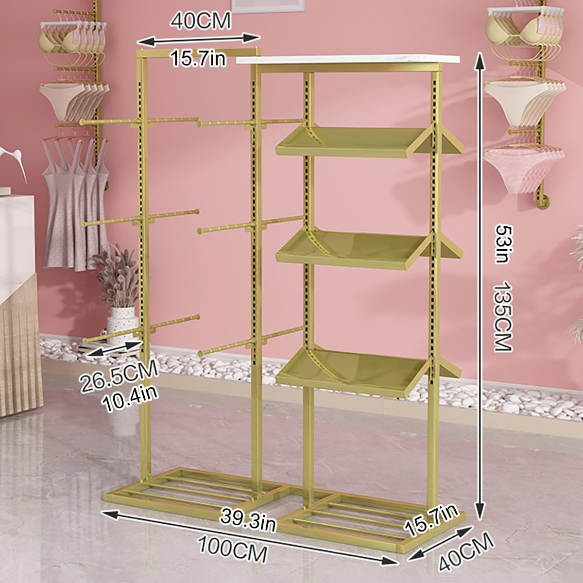 3 Tier Lingerie Garment Rack Retail Clothing Rack,Underwear Display Stands,Freestanding Clothing Store Storage Shelf,Multifunctional Panties Bra Gloves Socks Commercial Shelves(Black,100cm/39.3in-1)