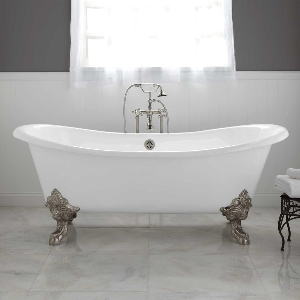 Signature Hardware 312540 Lena 72' Cast Iron Soaking Clawfoot Tub with Pre-Drilled Overflow Hole