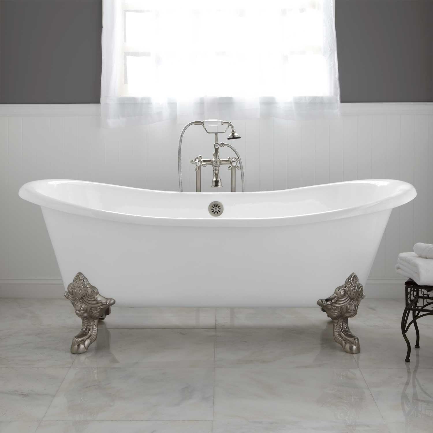 Signature Hardware 312540 Lena 72' Cast Iron Soaking Clawfoot Tub with Pre-Drilled Overflow Hole