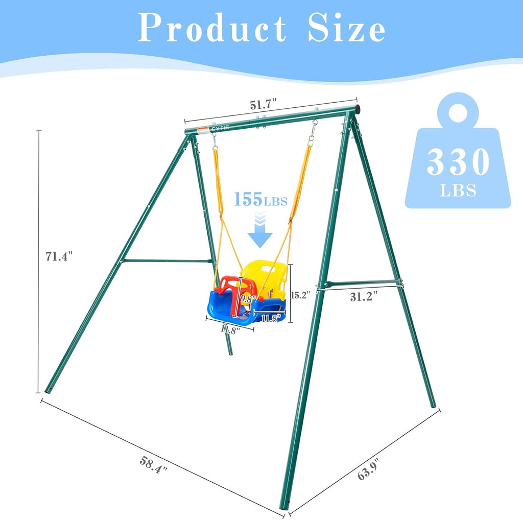 CYFIE Toddler Swing Set, 4-in-1 Kids Swing Sets for Backyard, Indoor/Outdoor Baby Swing with Heavy Duty Metal Stand, Suitable Gift for Aged 6 Months to 10 Years Old