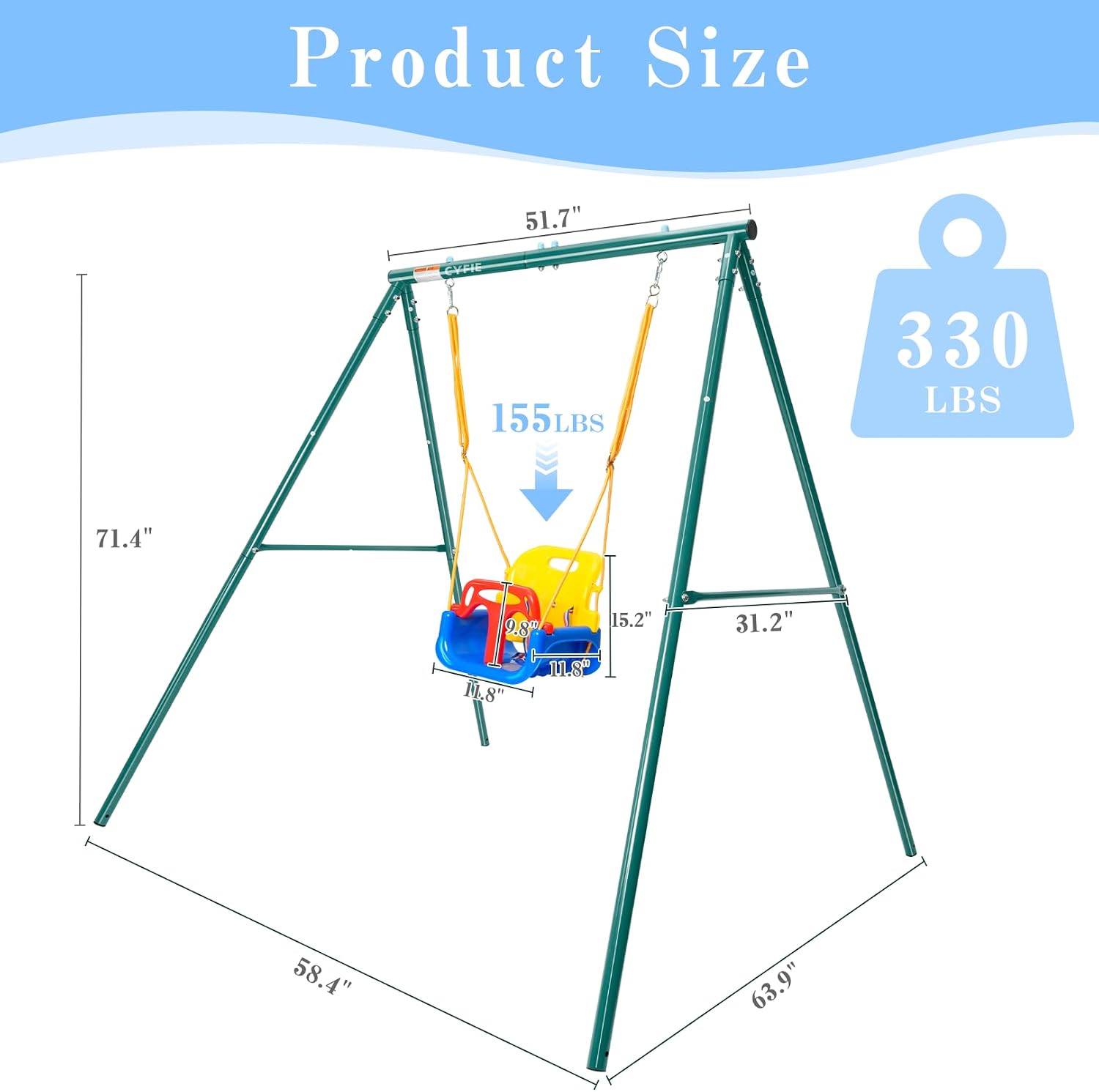 CYFIE Toddler Swing Set, 4-in-1 Kids Swing Sets for Backyard, Indoor/Outdoor Baby Swing with Heavy Duty Metal Stand, Suitable Gift for Aged 6 Months to 10 Years Old