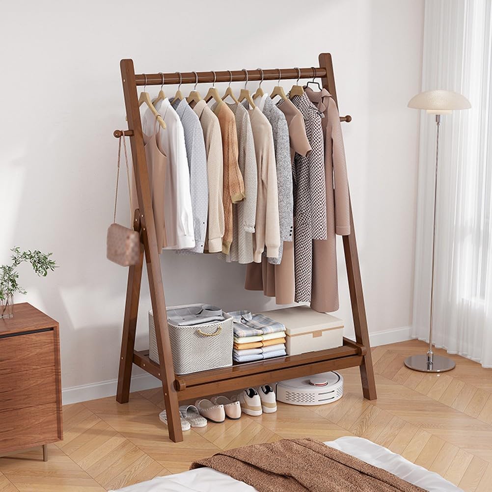Floor-Standing Solid Wood Rotating Coat Rack，Bamboo Coat Rack with Hooks and Shelves for Entryway and Bedroom
