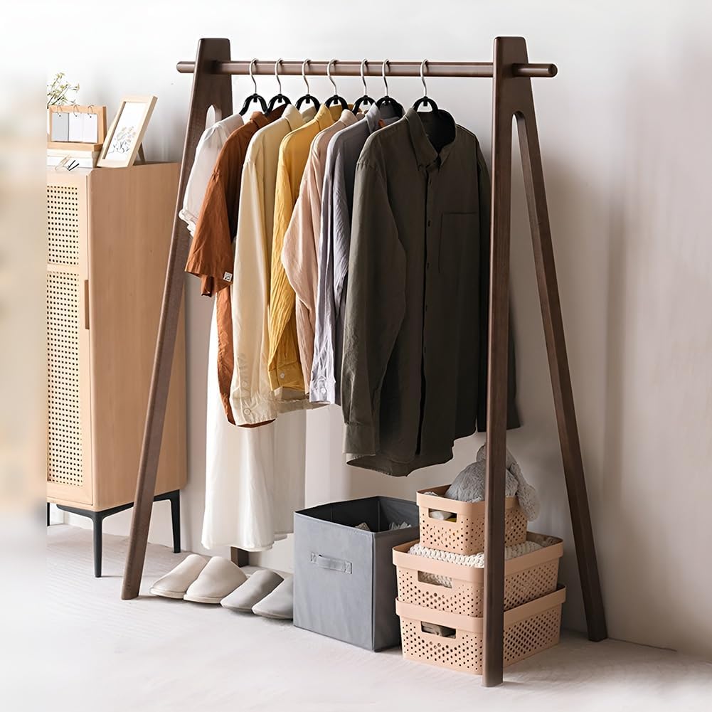 Vintage Wood Clothing Rack for Hanging Clothes, 60kg Capacity Freestanding A-frame Garment Rack for Bedroom, Guest Room, Entryway(62 x 47 x 140 cm)