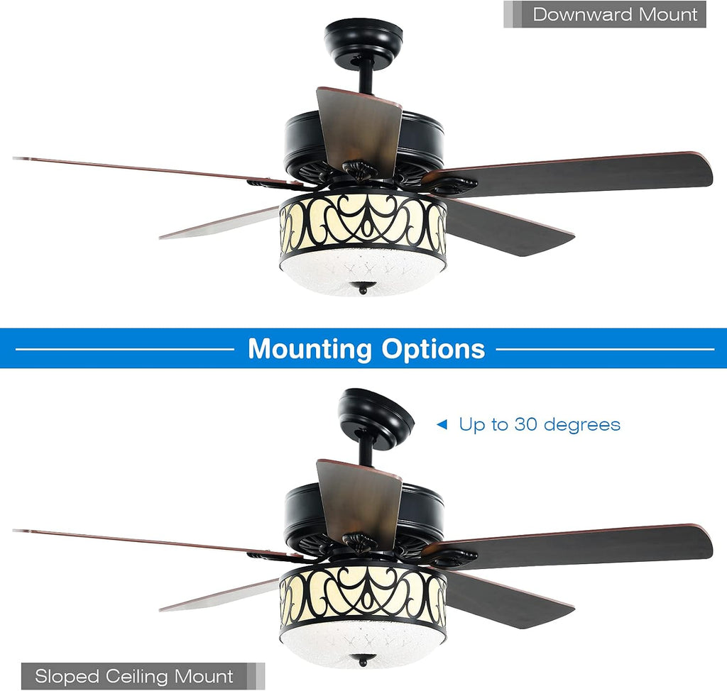 Tangkula 52' Ceiling Fan w/Lights & Remote Control, Lighting Fan w/5 Reversible Blades, 3 Wind Speed, Timer Function, Fan Lamp Suitable for Living Room, Bedroom (Matte Black)