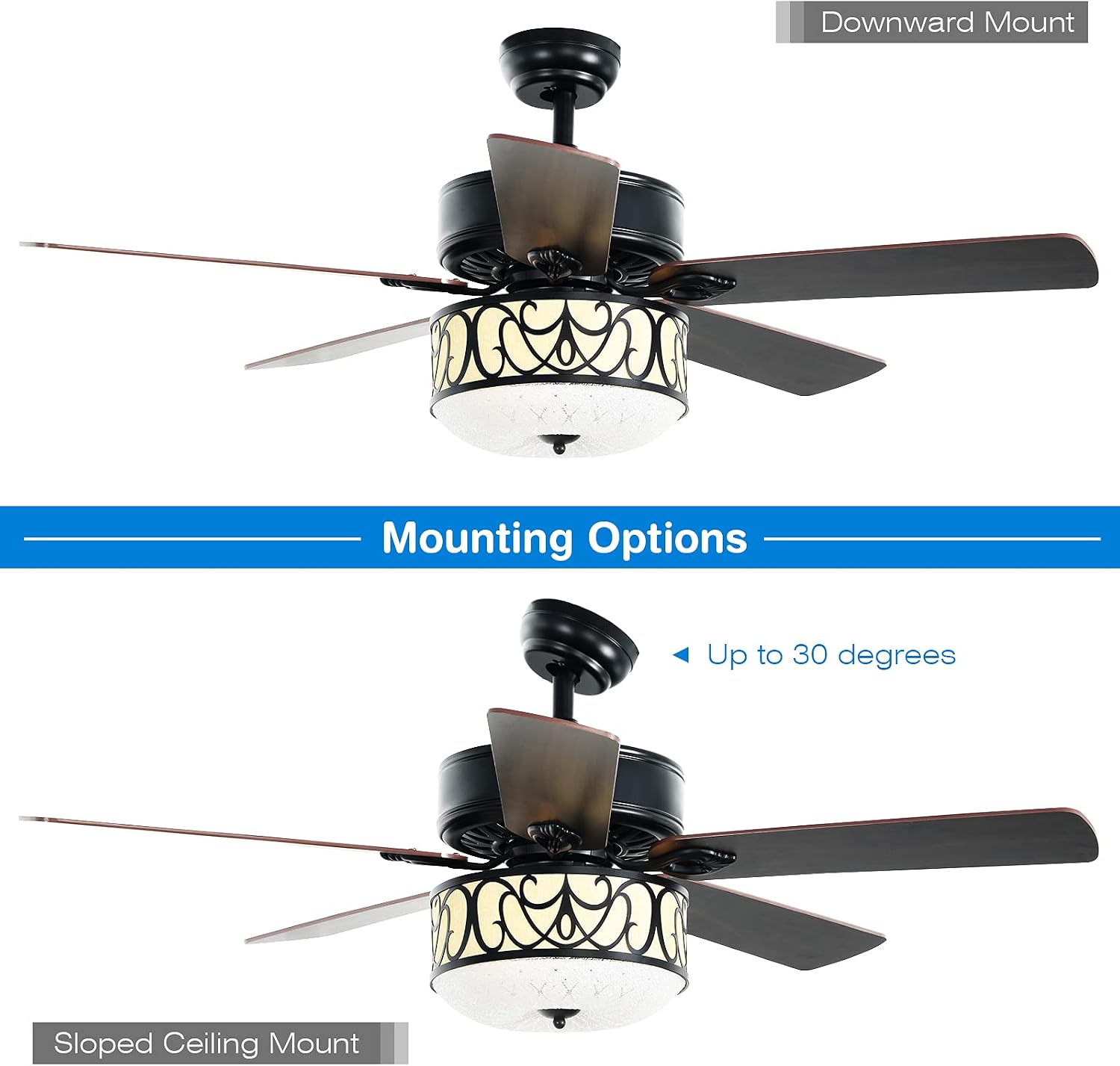 Tangkula 52' Ceiling Fan w/Lights & Remote Control, Lighting Fan w/5 Reversible Blades, 3 Wind Speed, Timer Function, Fan Lamp Suitable for Living Room, Bedroom (Matte Black)