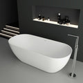 SJ STAR&JANE 69' Solid Surface Freestanding Bathtub, Matte White Oval Stone Resin Soaking Tub Stand Alone Tub with Overflow and Pop-up Drain for Modern Bathrooms