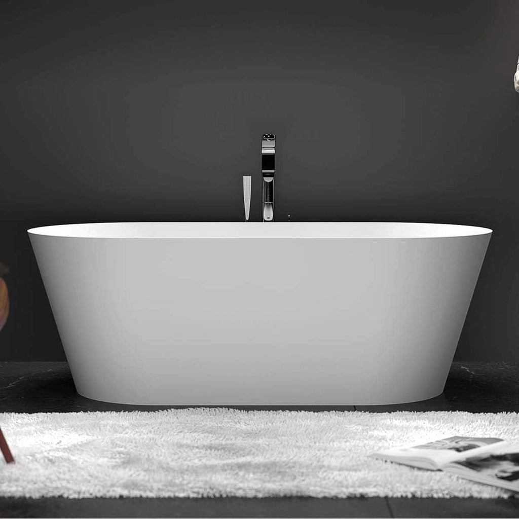 Dowell 60' Luxury Modern Stone Resin Freestanding Bathtub | Matte White Oval Solid Surface Soaking Tub with Integrated Slotted Overflow 077 60