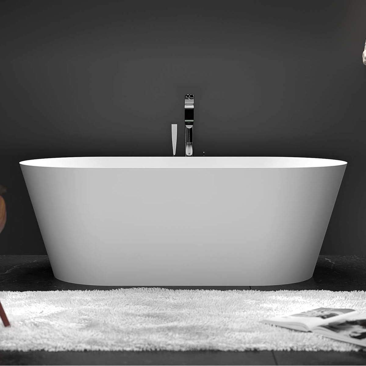 Dowell 60' Luxury Modern Stone Resin Freestanding Bathtub | Matte White Oval Solid Surface Soaking Tub with Integrated Slotted Overflow 077 60