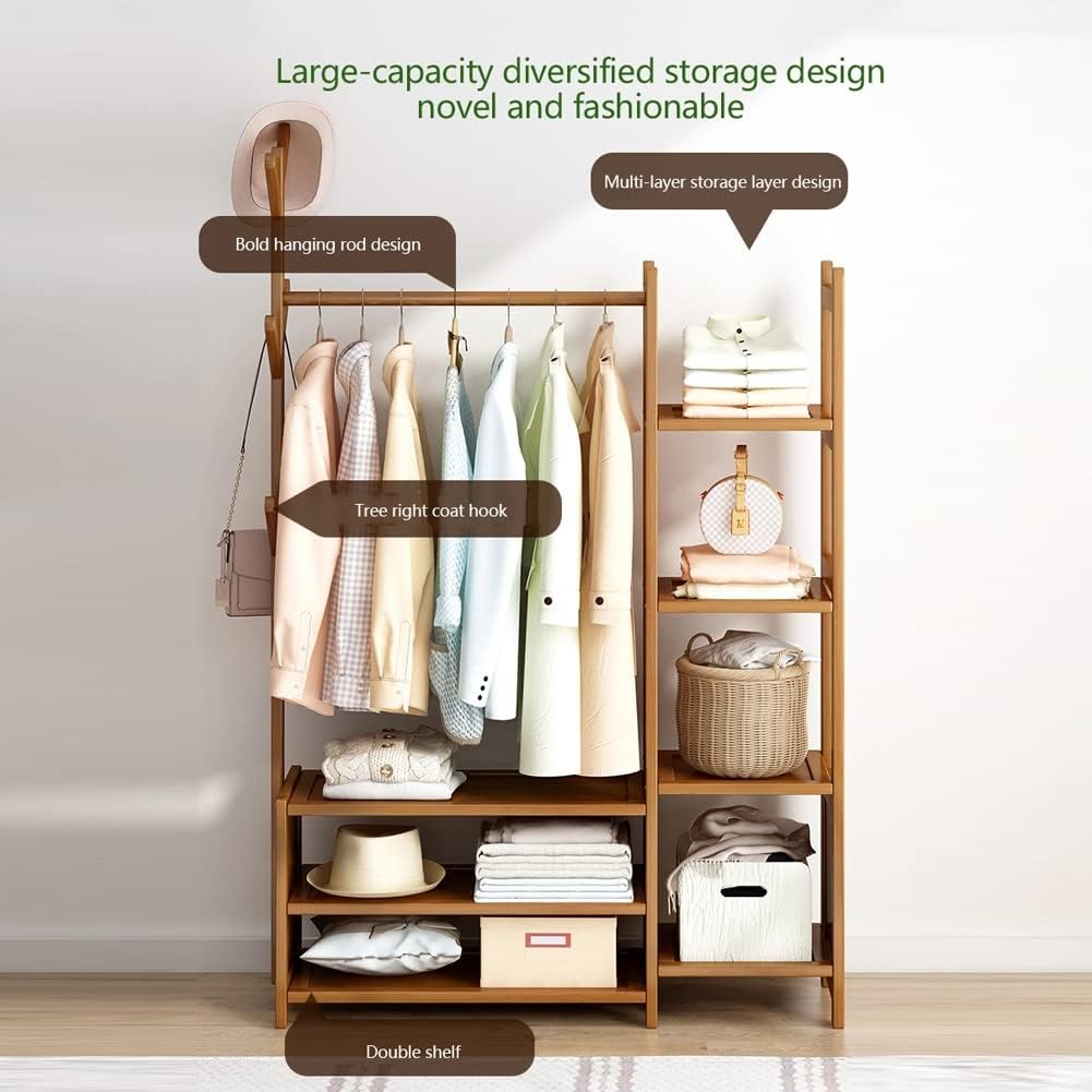 Beautiful Wooden Garment Rack Clothes Rack with 2 Shelves Freestanding Clothing Hanging Rack for Bedrooms/Brown/70 * 30 * 138Cm(Brown,70 * 30 * 138Cm)