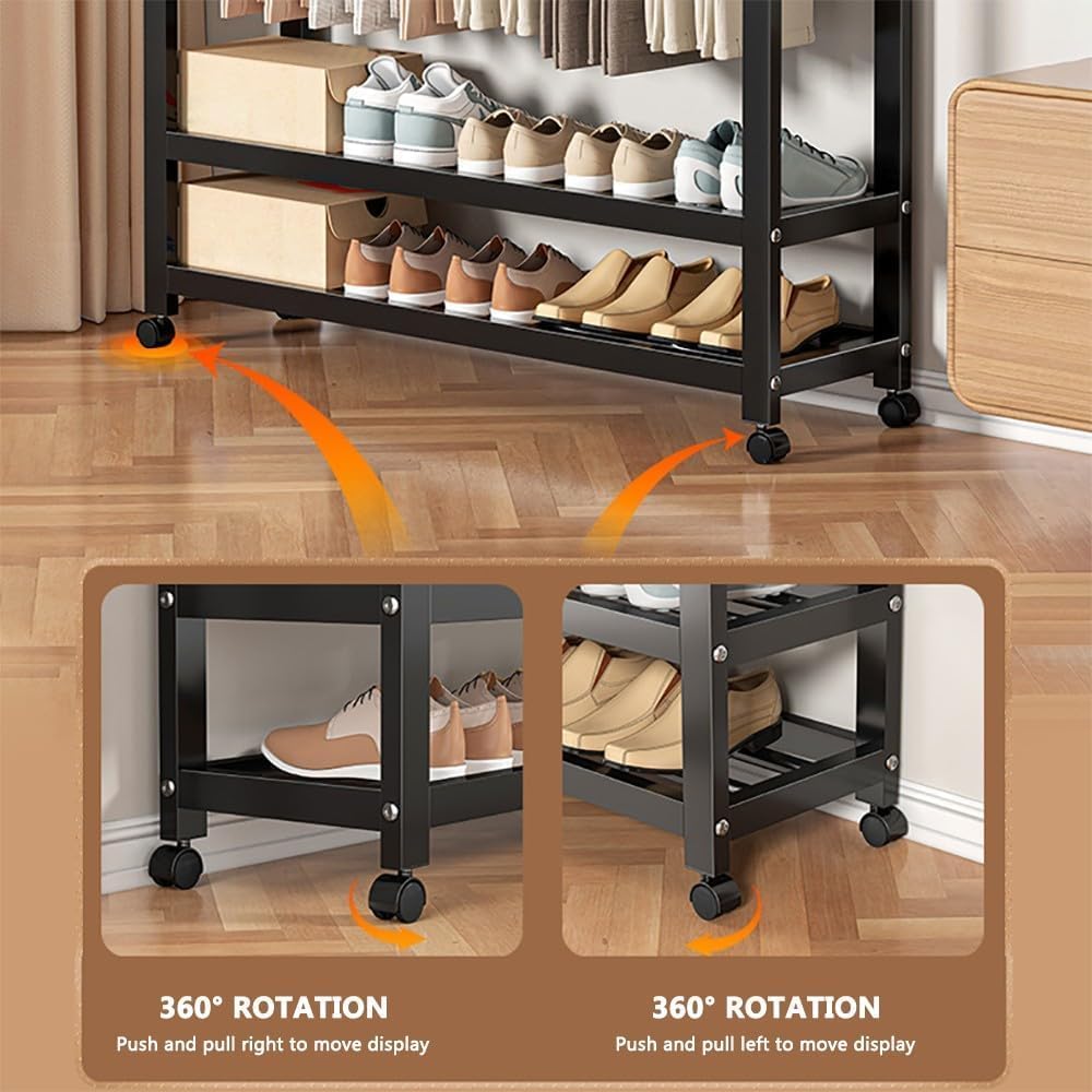 Office,Hallway Coat Rack with Storage Freestanding Garment Rack with Shoe Storage with Hooks Metal Frame Maximum Load 100kg for BedroomLiving Room(Black,60cm)