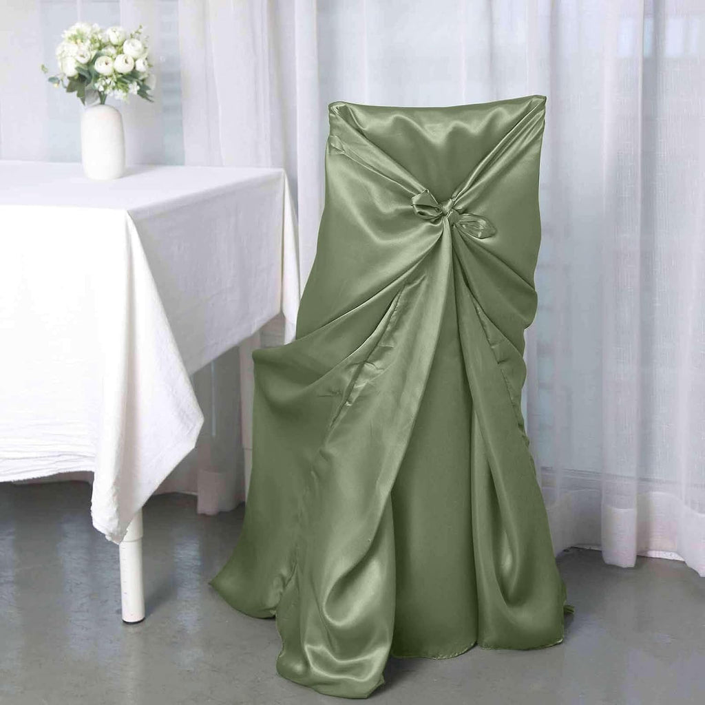 Tableclothsfactory Eucalyptus Sage Green Silky Satin Universal Chair Covers Fits All Type of Chairs Event Dinning Slipcover for Wedding Party