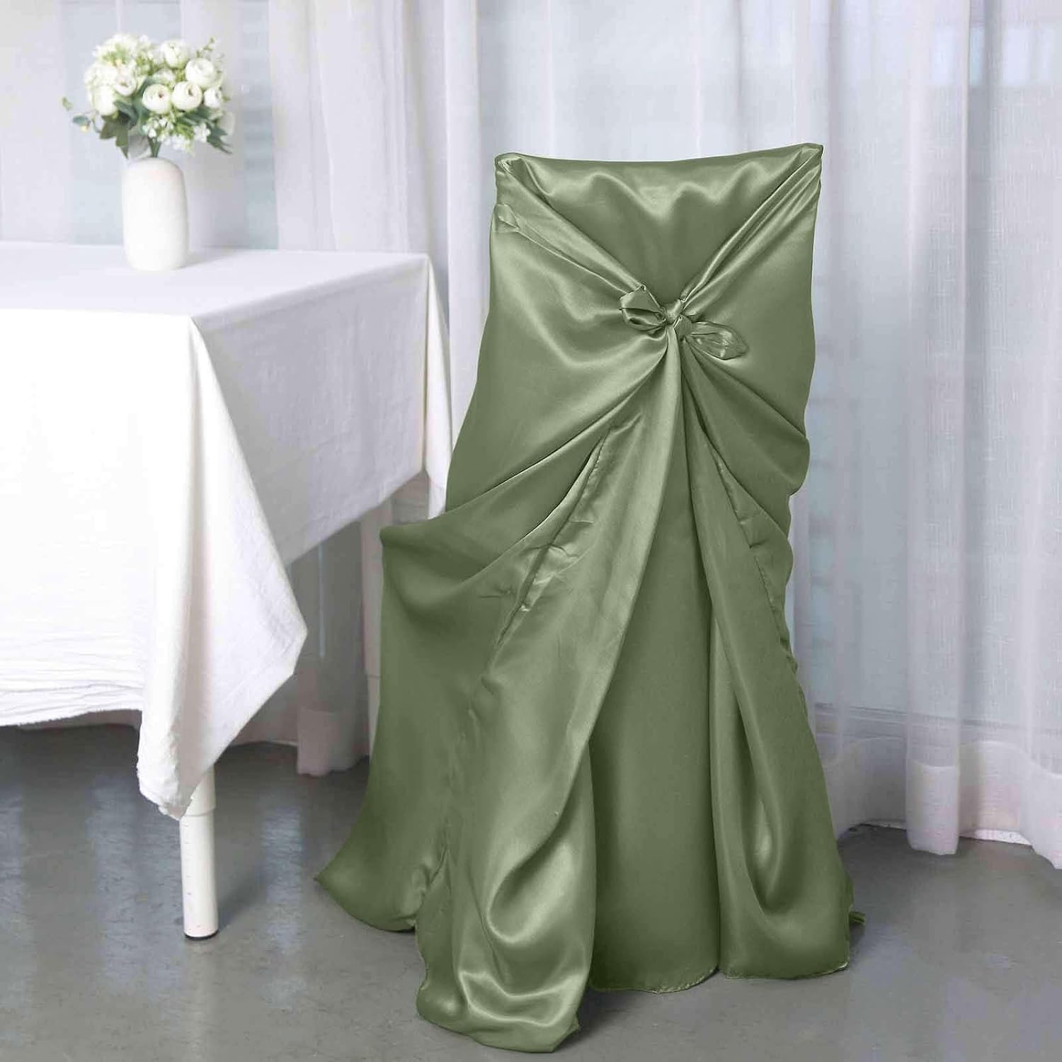 Tableclothsfactory Eucalyptus Sage Green Silky Satin Universal Chair Covers Fits All Type of Chairs Event Dinning Slipcover for Wedding Party