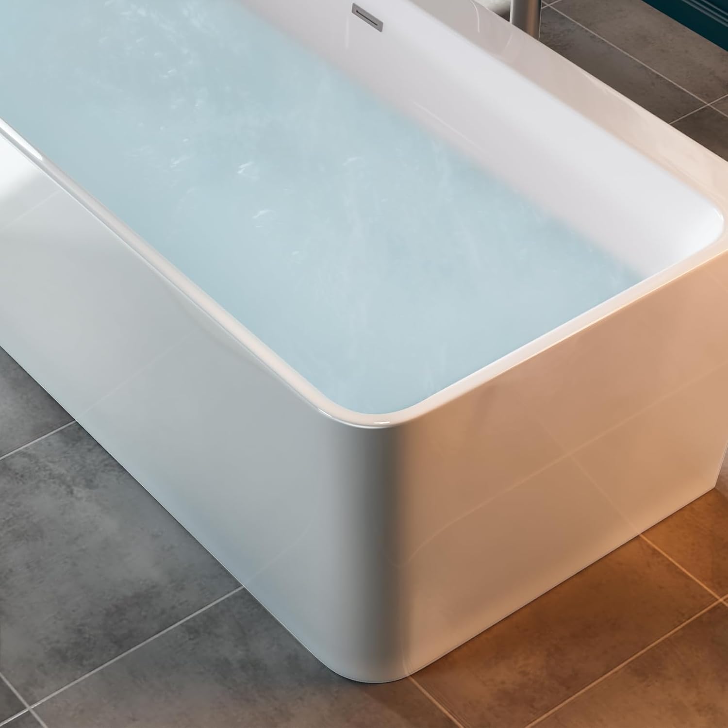 Empava 67 Inch Freestanding Bathtub - Contemporary Back to Wall Soaking Tubs with Chromed Drain & Overflow, White
