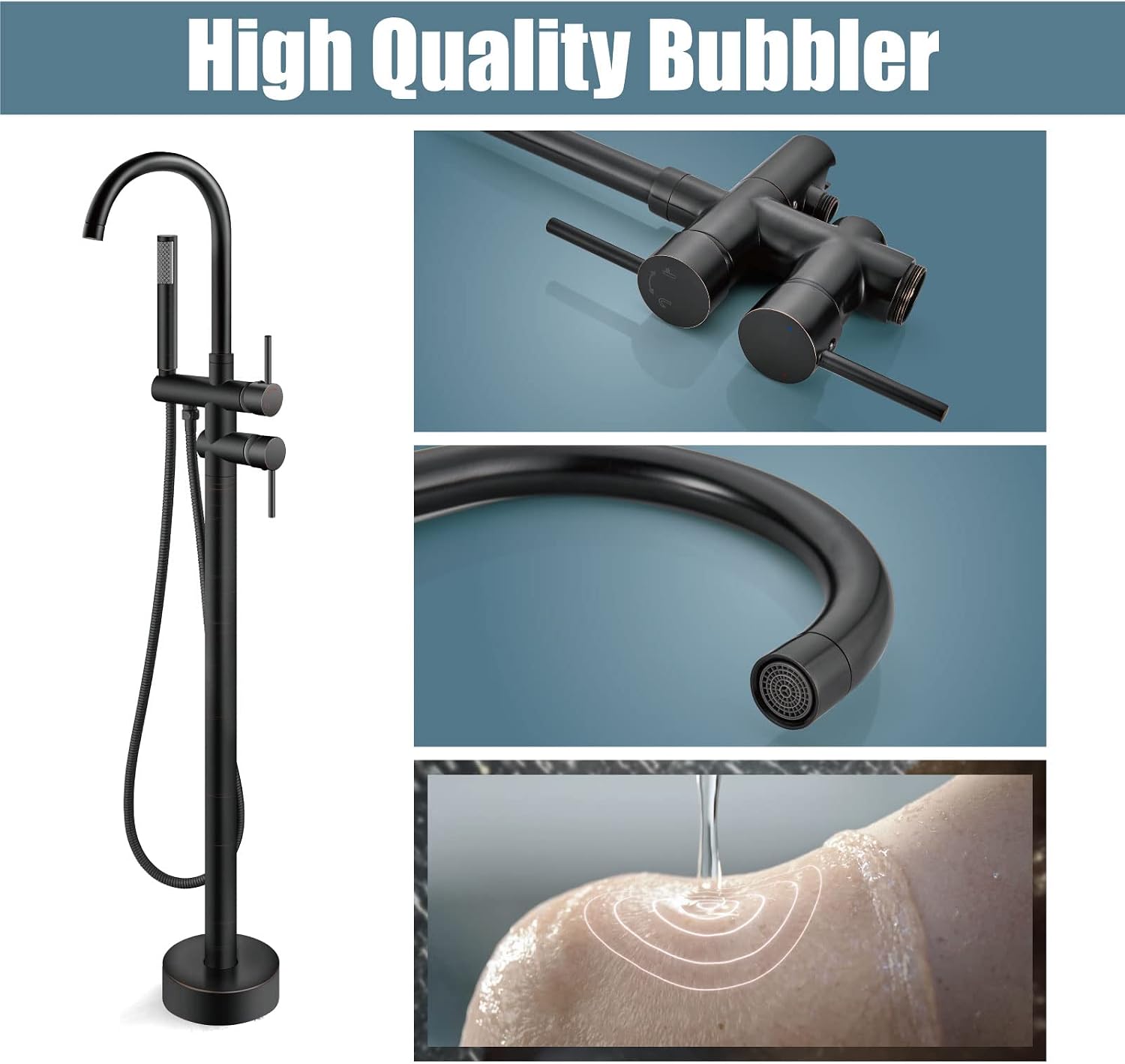 Aolemi Floor Mount Bathtub Faucet Freestanding Tub Filler Standing High Flow Shower Faucets Shower Mixer Taps, Swivel Gooseneck Spout with Cylinder Handheld Oil Rubbed Bronze