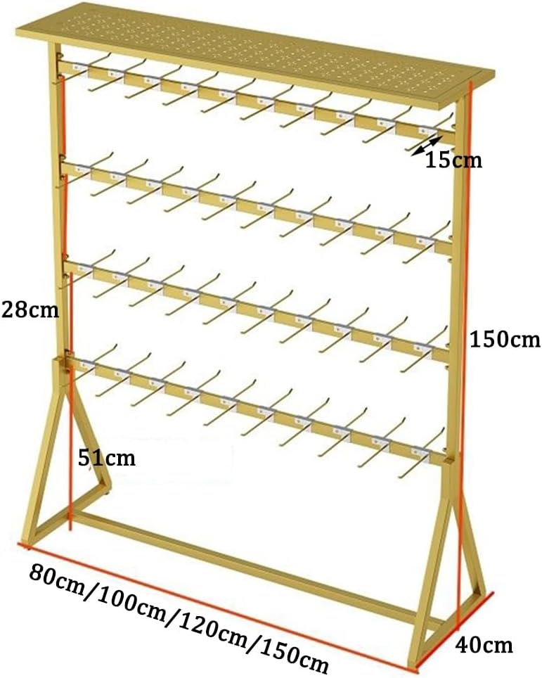 Clothing Store Underwear Rack, 3- Tier Freestanding Socks Phone Case Organizer Shelves, Double Sided Bra Shorts Swimwear Retail Store Display Hanger，Gold 120x40x135cm