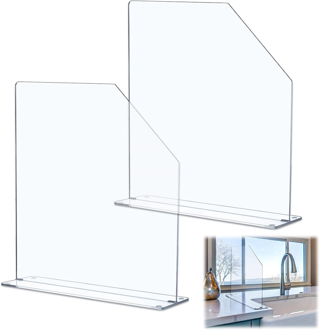 Vesici 2 Pcs Clear Acrylic Sink Splash Guard Freestanding Panel Barrier with Easy Reach Cutaway Kitchen Guard Protective Splatter Barrier for Home Hospital(29.5' Length, 18' Height, 4.5' Base)