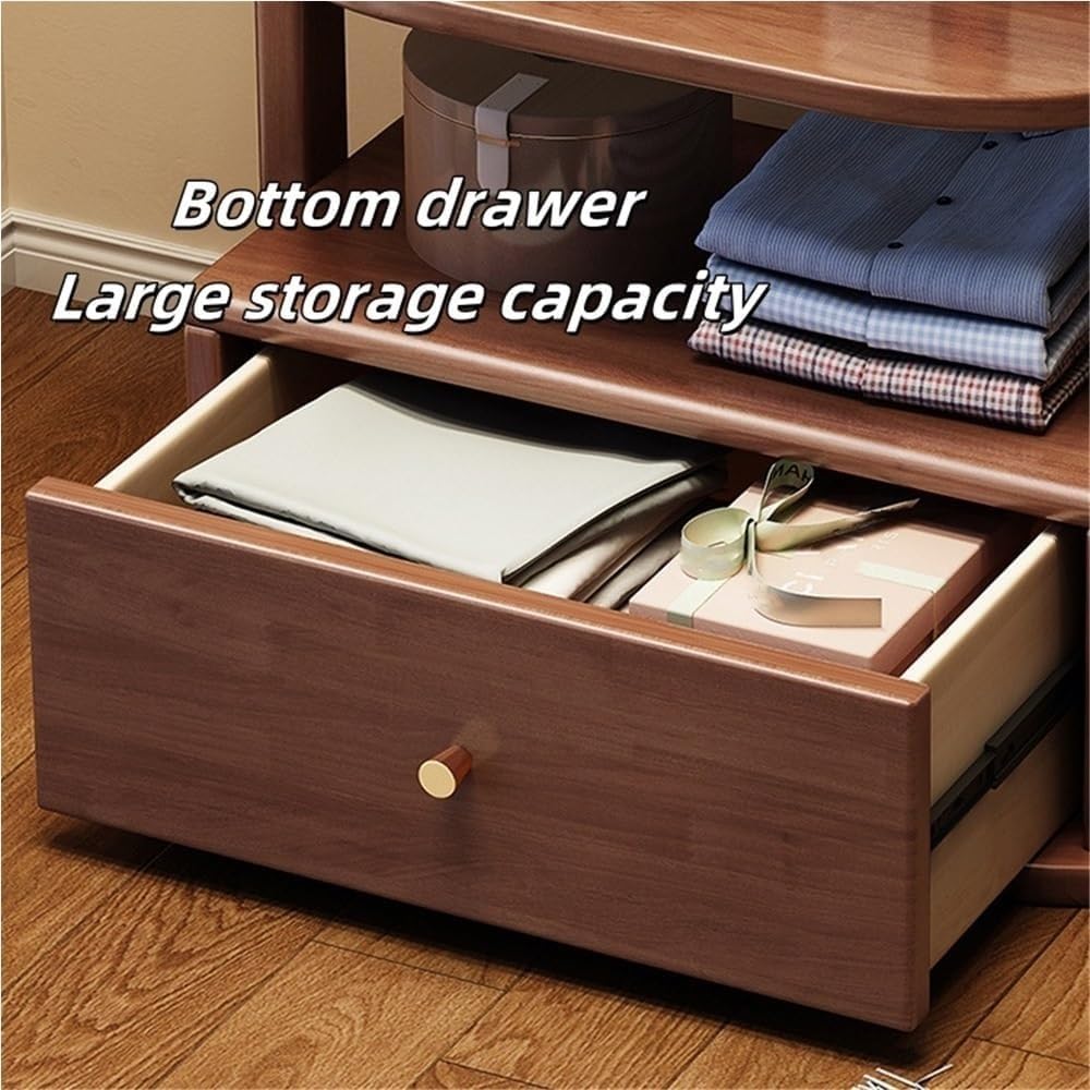 Wood Garment Rack Freestanding Clothes Rack with Shelves & Drawer Floor-Standing Clothing Storage Coat Rack Organizer Solid Construction(Brown,80cm)