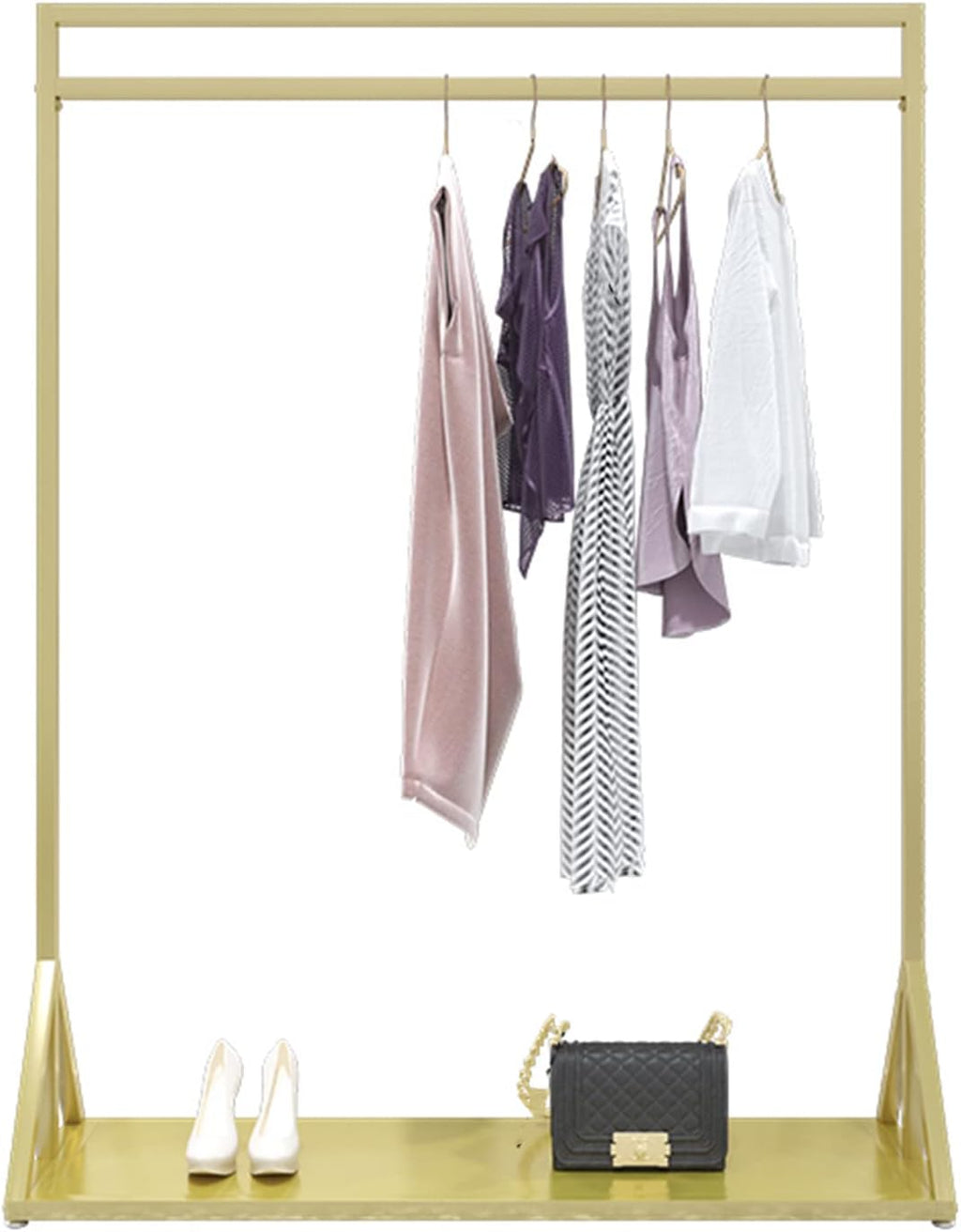 Garment Rack Clothing Store Clothes Display Rack Gold Metal Clothing Rack With Shelves Freestanding Garment Rack For Bedroom And Boutique Easy To Assemble Coat Rack(Size:150x40x150CM)