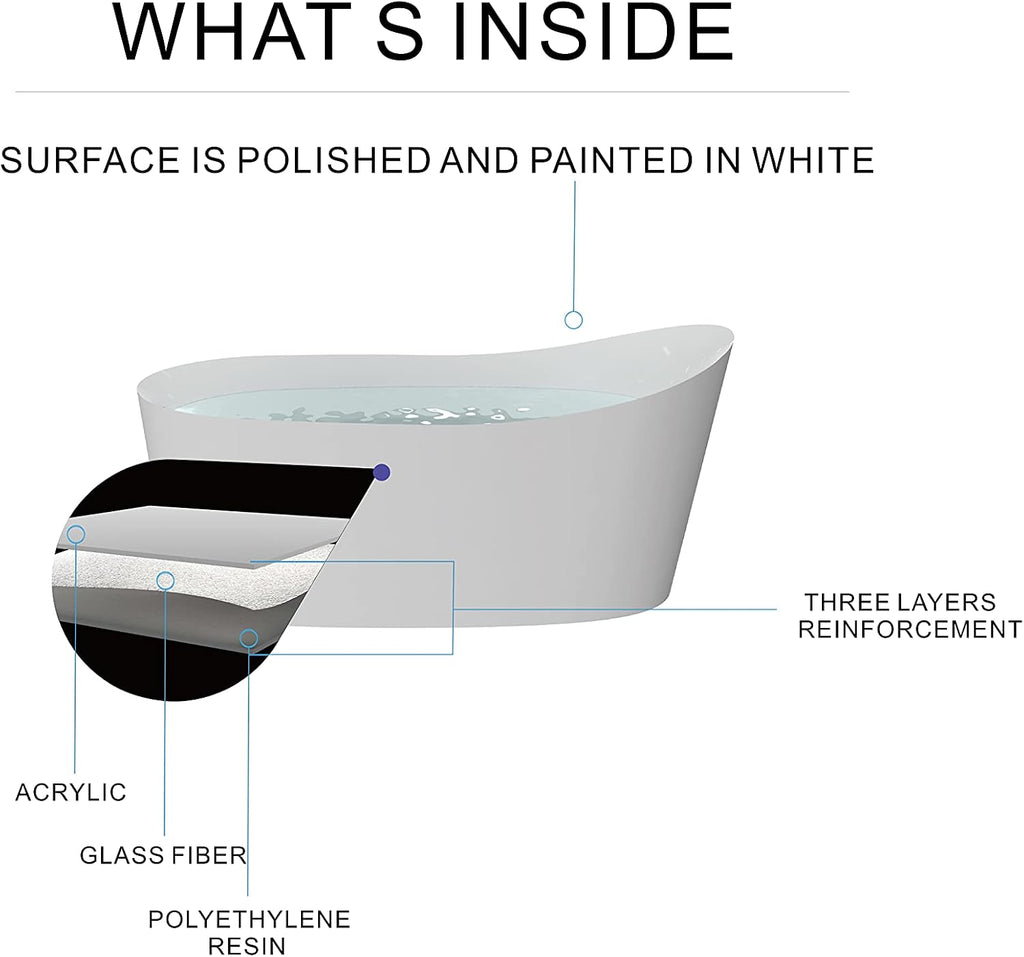 HEATGENE 62 Inches Acrylic Freestanding Bathtub Contemporary Soaking Tub Modern Bathtub Easy to Install UPC Certified Drain & Overflow Assembly Included