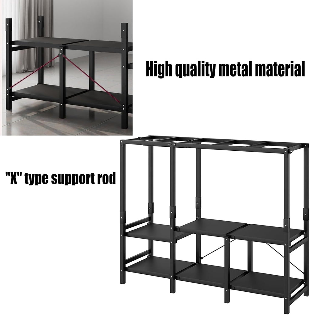 Free Standing Closet Organizer, Heavy Duty Wardrobe Closet Clothing Rack with Storage Shelvels, Carbon Steel & Oxford Cloth Cover, Dustproof, Storage Garment Rack for Bedroom, 600lbs (Black)