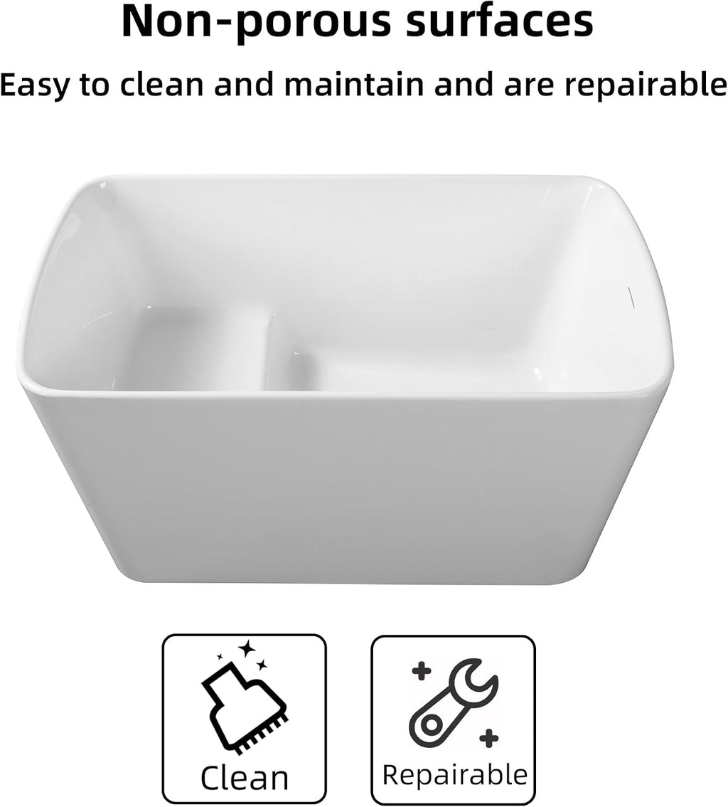 Abruzzo 49'Acrylic Free Standing Tub,Janpanese Soaking Tub with Seat Desgin,Modern Soaking Bathtub with cUPC Certified(Glossy White)