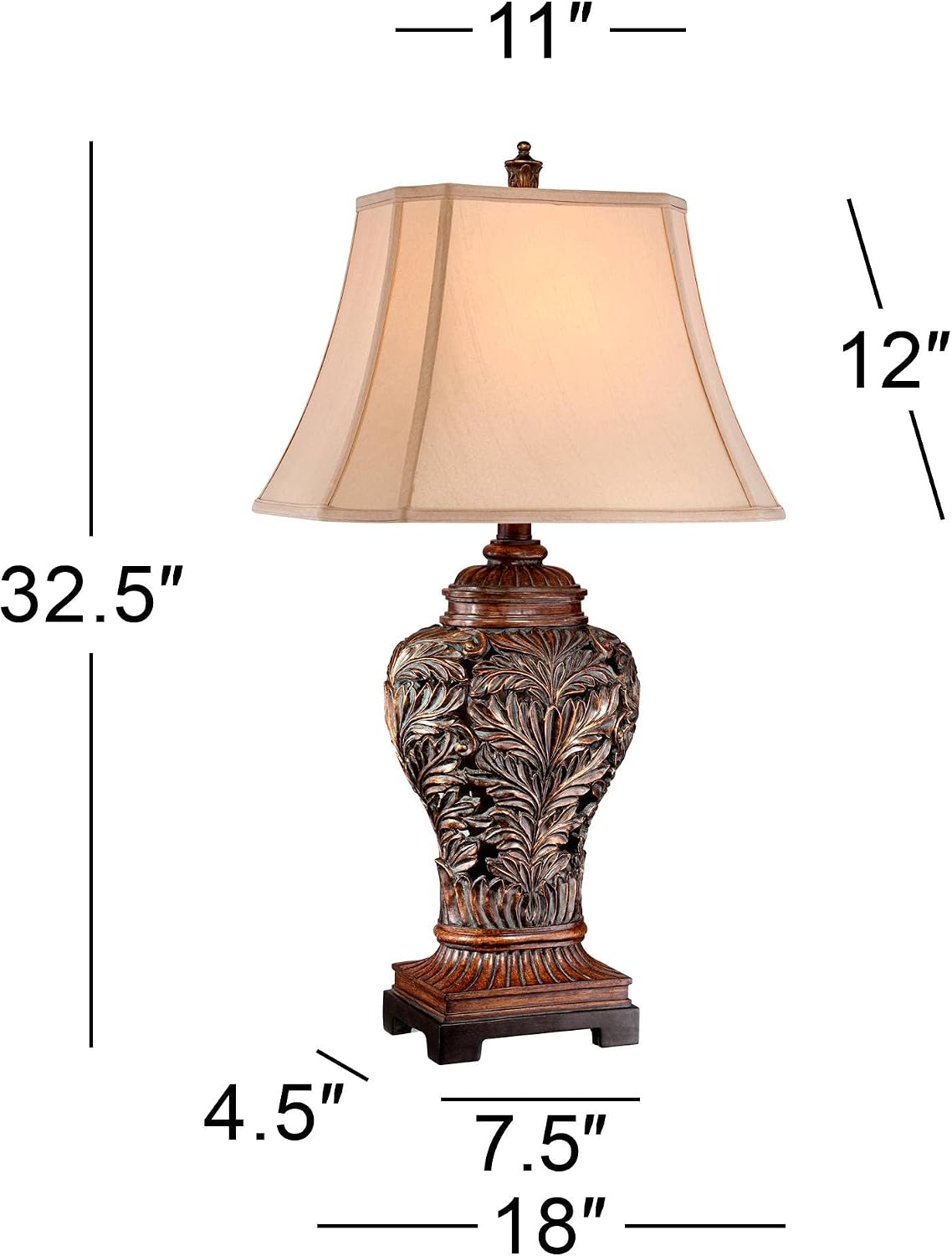 Barnes and Ivy Leafwork Traditional Farmhouse Rustic 3-Way Table Lamp with Table Top Dimmer 32.5' Tall Bronze Finish Rectangular Tan Shade for Living Room Bedroom House Bedside
