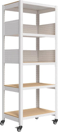 HOMEDANT 5-Tier Rolling Shelving Unit with Lockable Wheels Multipurpose Storage Cart with Pegboards for Kitchen Laundry Pantry 24' W 1Pack