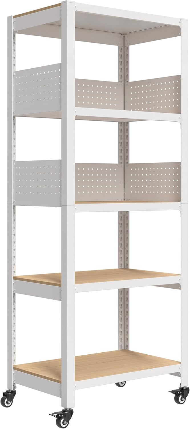 HOMEDANT 5-Tier Rolling Shelving Unit with Lockable Wheels Multipurpose Storage Cart with Pegboards for Kitchen Laundry Pantry 24' W 1Pack
