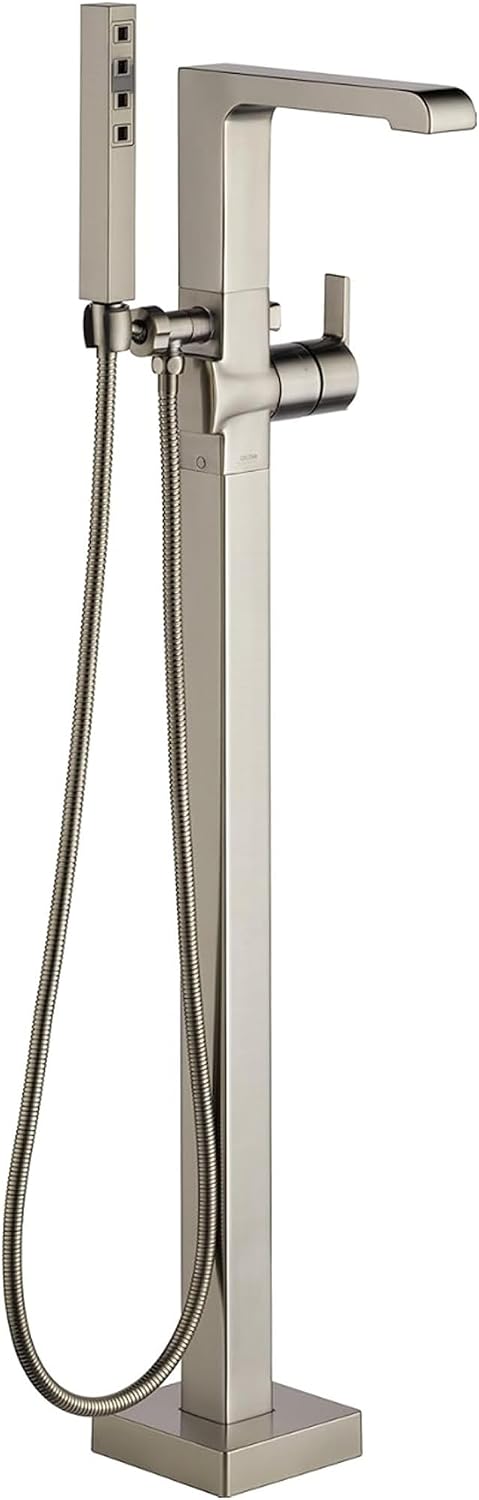 Delta Ara Freestanding Tub Faucet with Hand Held Shower, Brushed Nickel Floor Mount Tub Filler, Stainless T4767-SSFL (Valve Not Included)