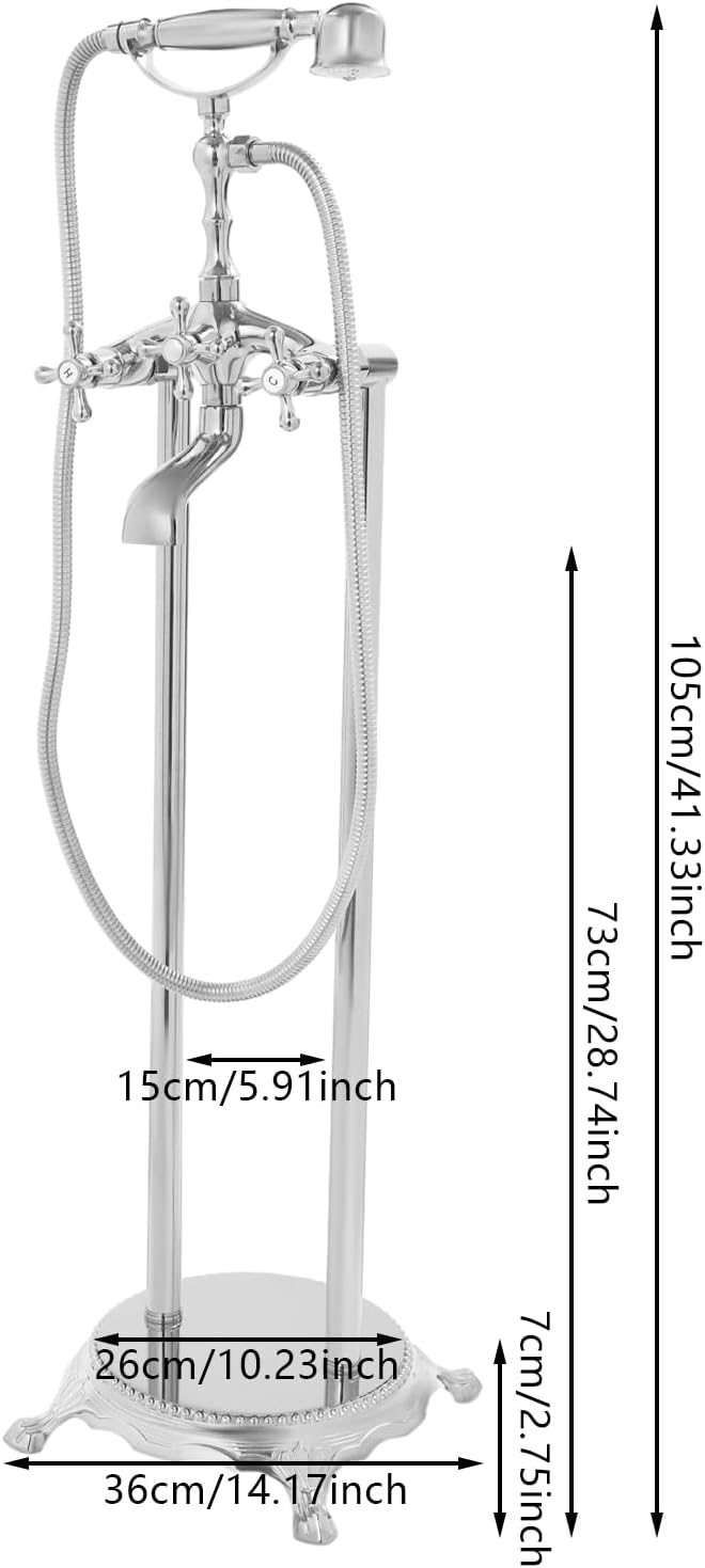 Freestanding Bathtub Faucet, Tub Filler with Handheld Shower, Brushed Nickel, Floor Mount Bathtub Faucet (Silver)