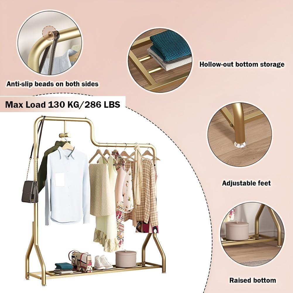 Fashion Freestanding Garment Rack Heavy-Duty Gold Clothing Rack with Shelf for Hanging Clothes, Garments and Coats(100 x 40 x160 cm)