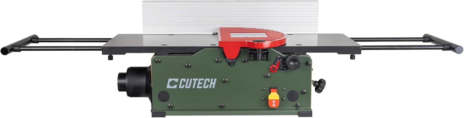 Cutech 401100HI 10-Inch Spiral Cutterhead Benchtop Jointer with Cast Iron Tables, 20 TC Inserts, Extra Long 24' Aluminum Fence, Additional 7-3/8' Fence Brackets, and a 12-amp Motor