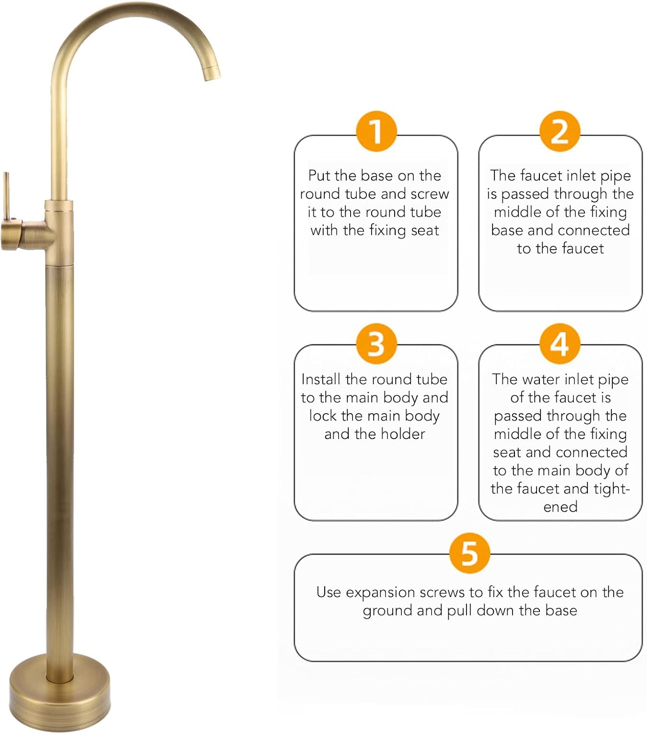 Freestanding Bathtub Faucet, Resist Shower Faucet for Column Type Basin Stainless Steel (Antique)
