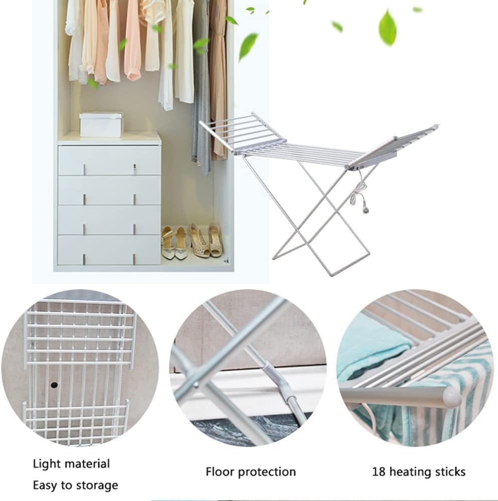 LKP Heated Drying Rack for Laundry, Collapsible Clothes Horse Rack Free-Standing, Electric Heated Towel Rail 45-55° Constant Temperature Garment Dryer Rack for Indoor/Outdoor