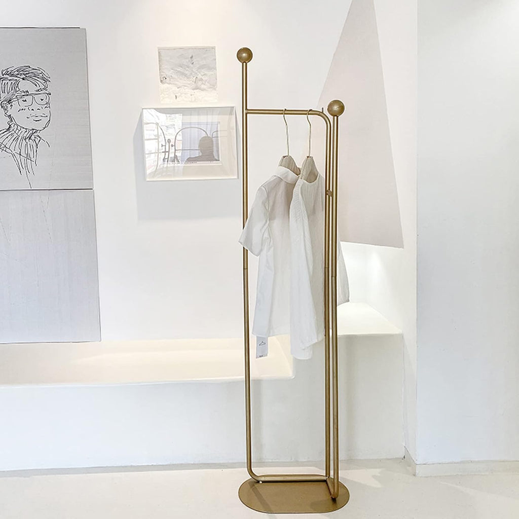 Heavy Duty Garment Rack Modern Metal Clothing Rack with Shelves Freestanding Coat Rack for Bedroom Hallway and Living Room Easy to Assemble Clothes Rail Small Space Storage Solution (Gold)