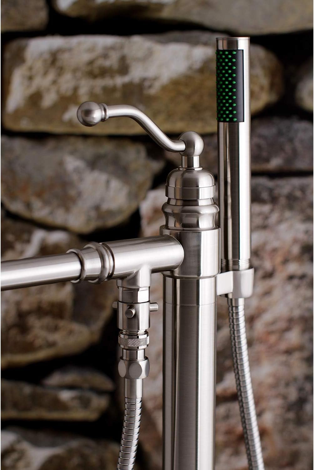 Kingston Brass KS7038ABL French Country Single Handle Freestanding Roman Tub Faucet with Hand Shower, Brushed Nickel