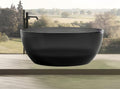 56' Edeyeu Round Freestanding Bathtub - Modern Soaker Tub, Extra-Deep Freestanding Tub with a Crystal-Clear Solid Surface, Suitable for Villas, Apartments, and Hotels Black