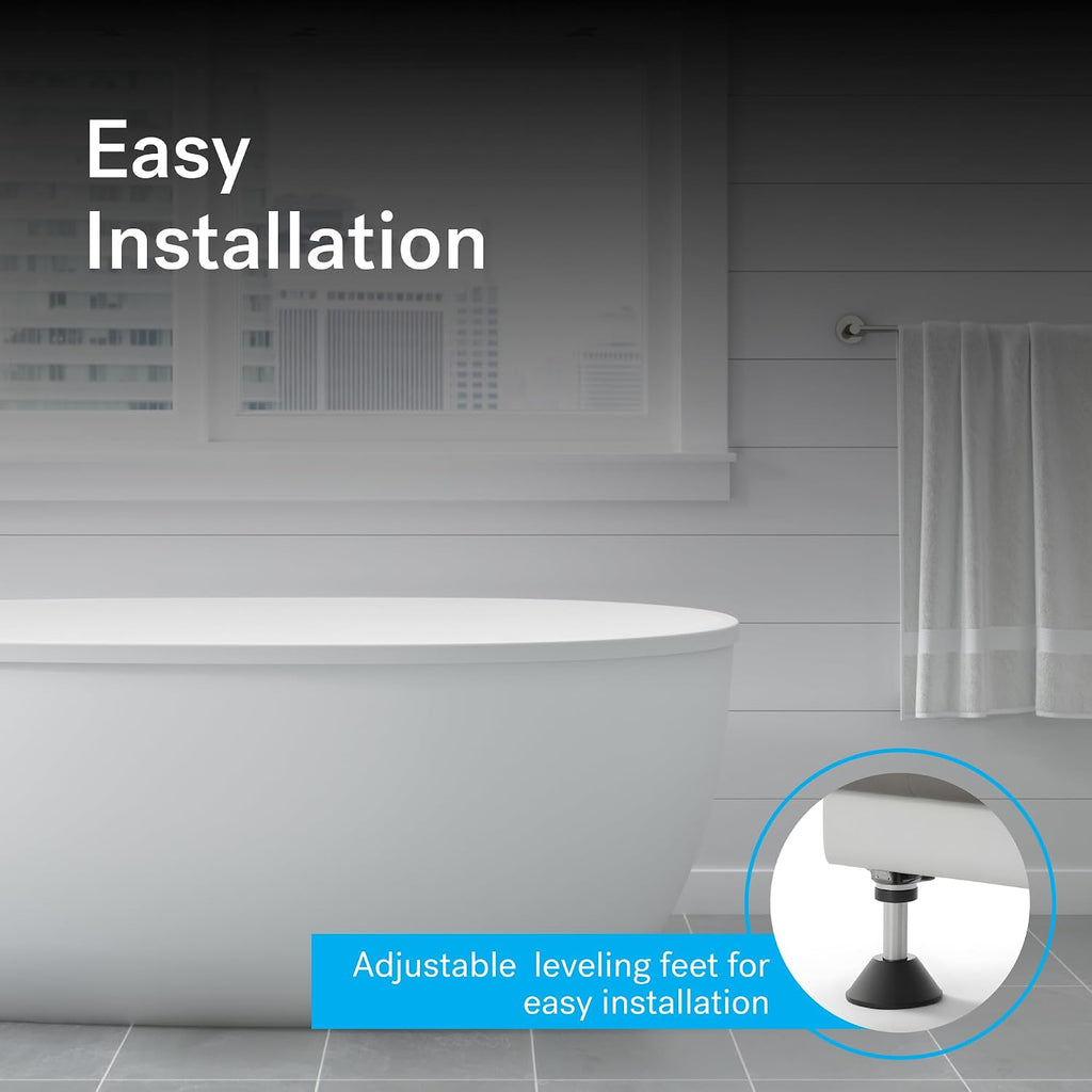 Jacuzzi SIGNATURE Oval Freestanding Acrylic Soaking Bathtub, 59.2' (L) x 29.7' (W) x 23.6' (H), Matte Black Tub Filler & Hand Shower, Universal Drain, Contemporary Style for Homes & Businesses, White
