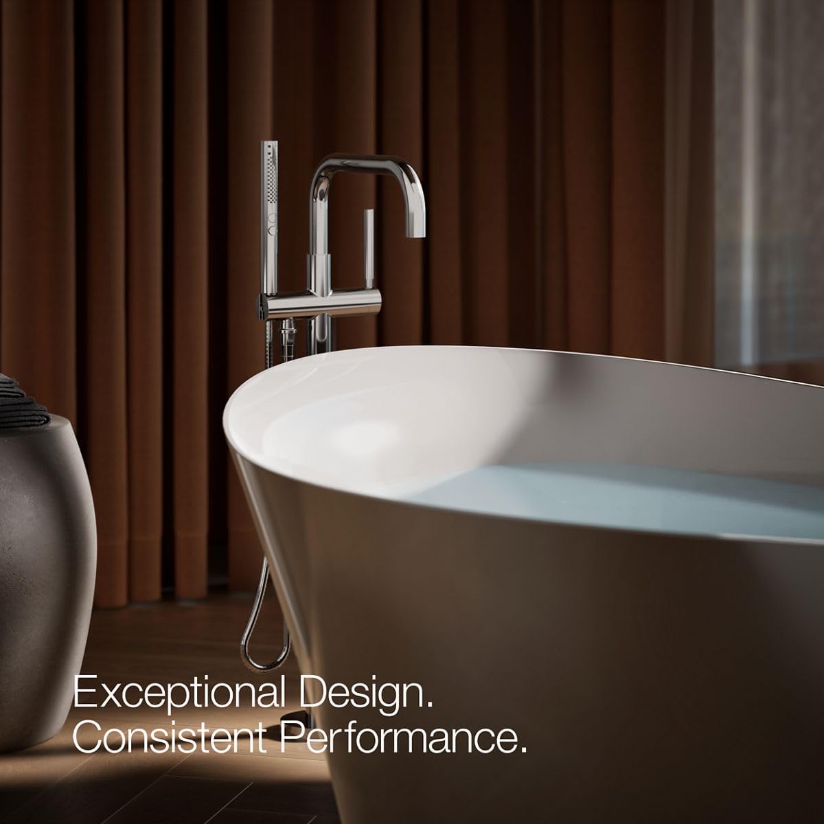 Kohler K-T97328-4-TT Purist Floor-mount bath filler trim with handshower, Vibrant Titanium