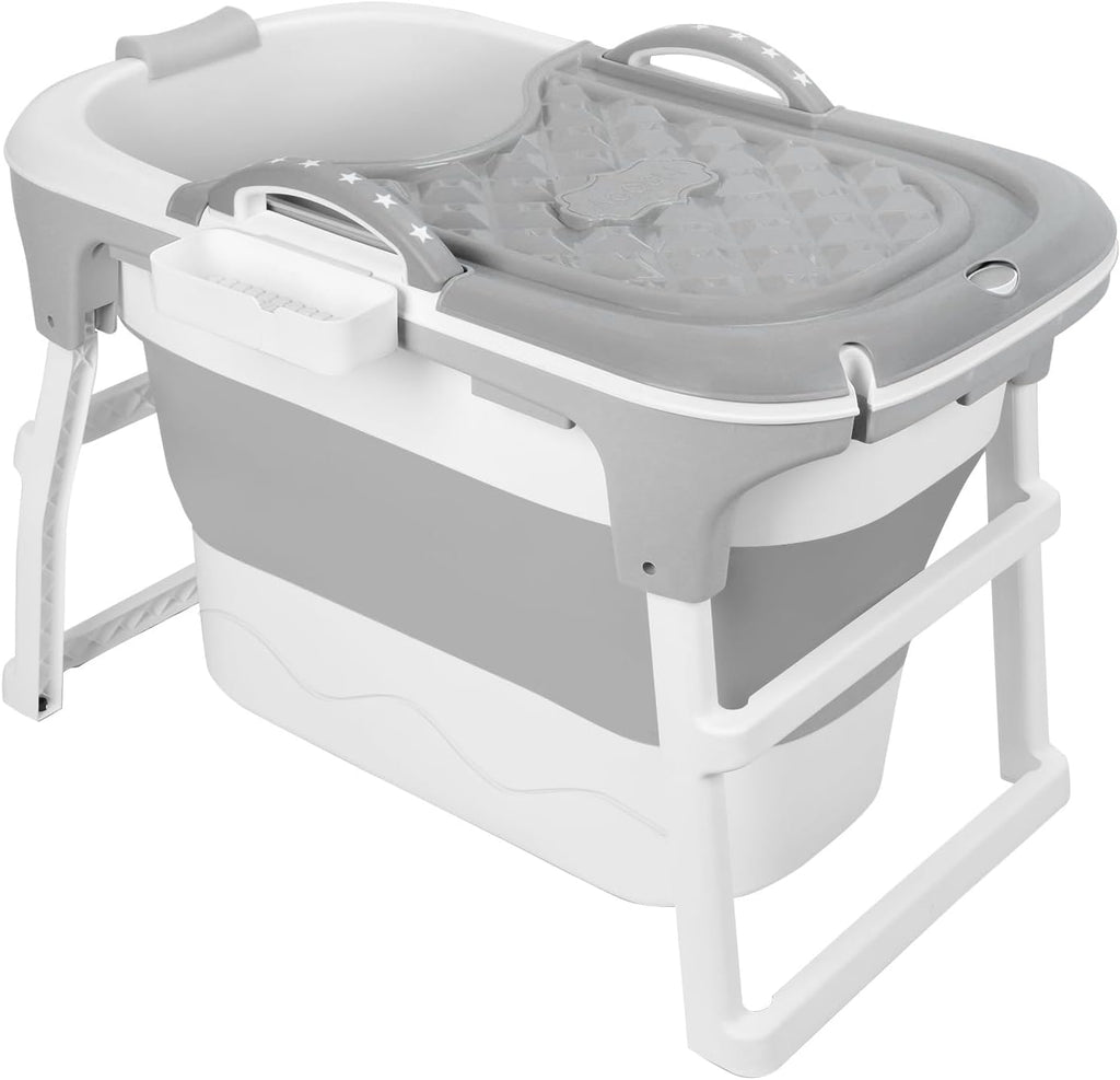 Portable Folding Bathtub, 39' Small Foldable Tub with Ergonomic Seat & Massage Roller, Freestanding Surround Collapsible Tub, Effortless Foldable Bathtub for Homes Apartments Grey