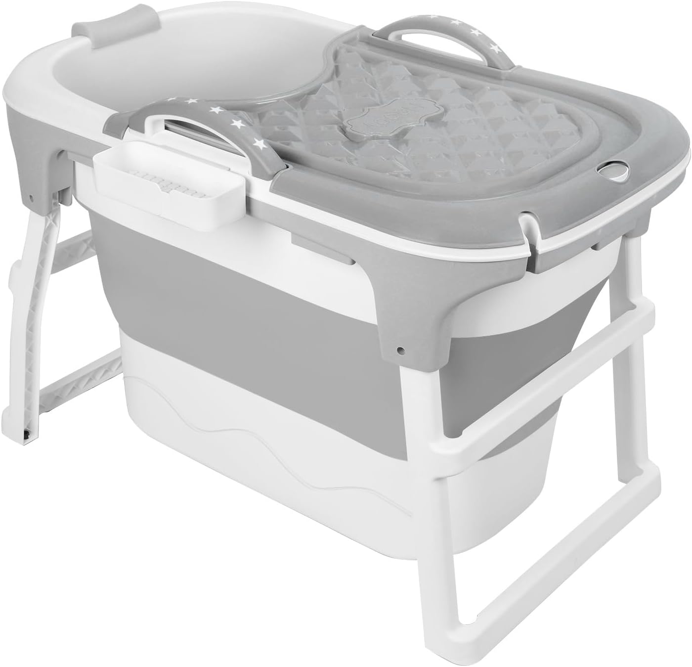 Portable Folding Bathtub, 39' Small Foldable Tub with Ergonomic Seat & Massage Roller, Freestanding Surround Collapsible Tub, Effortless Foldable Bathtub for Homes Apartments Grey