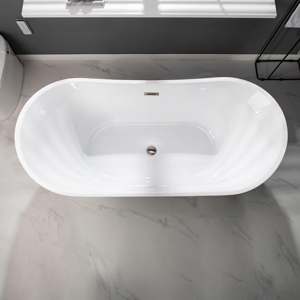 WOODBRIDGE 67' Acrylic Freestanding Bathtub Contemporary Soaking Tub with Brushed Nickel Overflow and Drain,Black,B1815-BN