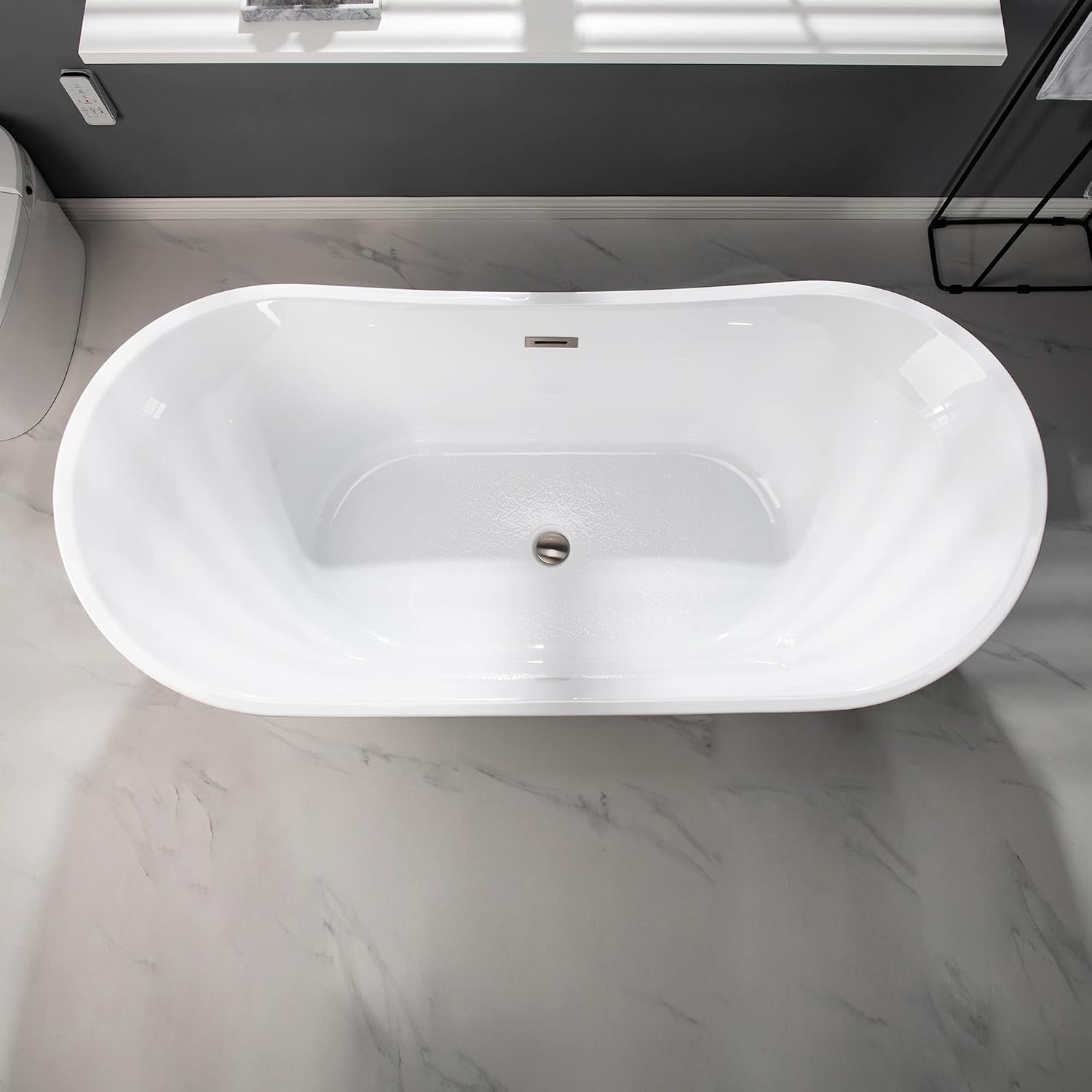WOODBRIDGE 67' Acrylic Freestanding Bathtub Contemporary Soaking Tub with Brushed Nickel Overflow and Drain,Black,B1815-BN