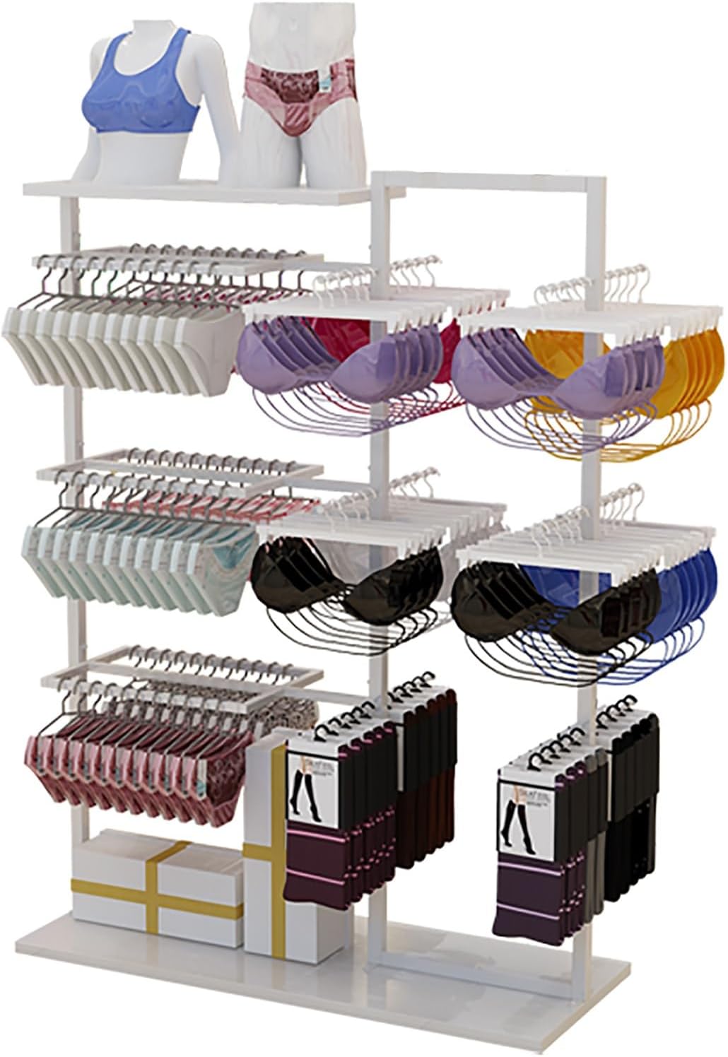 Retail Store Display Rack,Free Standing Garment Rack,Double Sided Coat Hanger,Heavy Duty Metal Underwear,Bra,Shorts and Socks Display Rack,Island Rack with