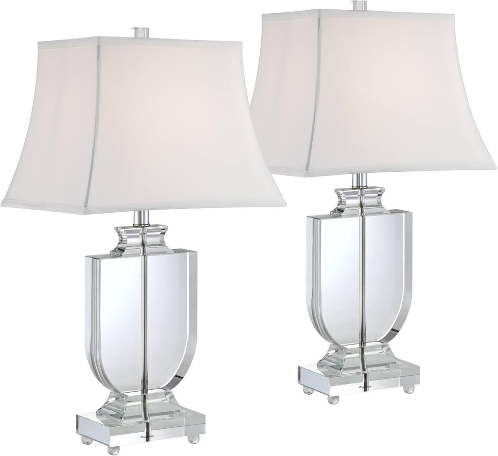 Vienna Full Spectrum Tilde 26 1/4' Tall Urn Modern Table Lamps Set of 2 Clear Crystal White Shade Living Room Bedroom Bedside Nightstand House Office Home Reading Kitchen Entryway Console Family