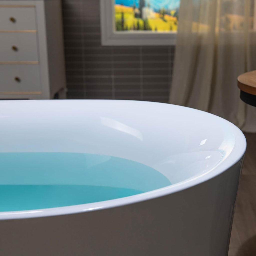 WOODBRIDGE 67' Acrylic Freestanding Bathtub Contemporary Soaking Tub with Matte Black Overflow and Drain,White Tub