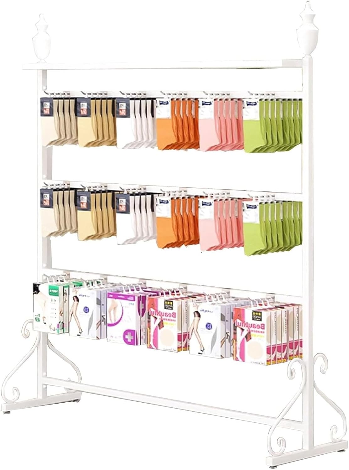 Clothing Store Garment Rack Floor-Standing Underwear Display Stands, Clothing Store Commercial Shelves, Freestanding Clothing Store Boutiques Retail Double Sided Met,White-120x40x155CM