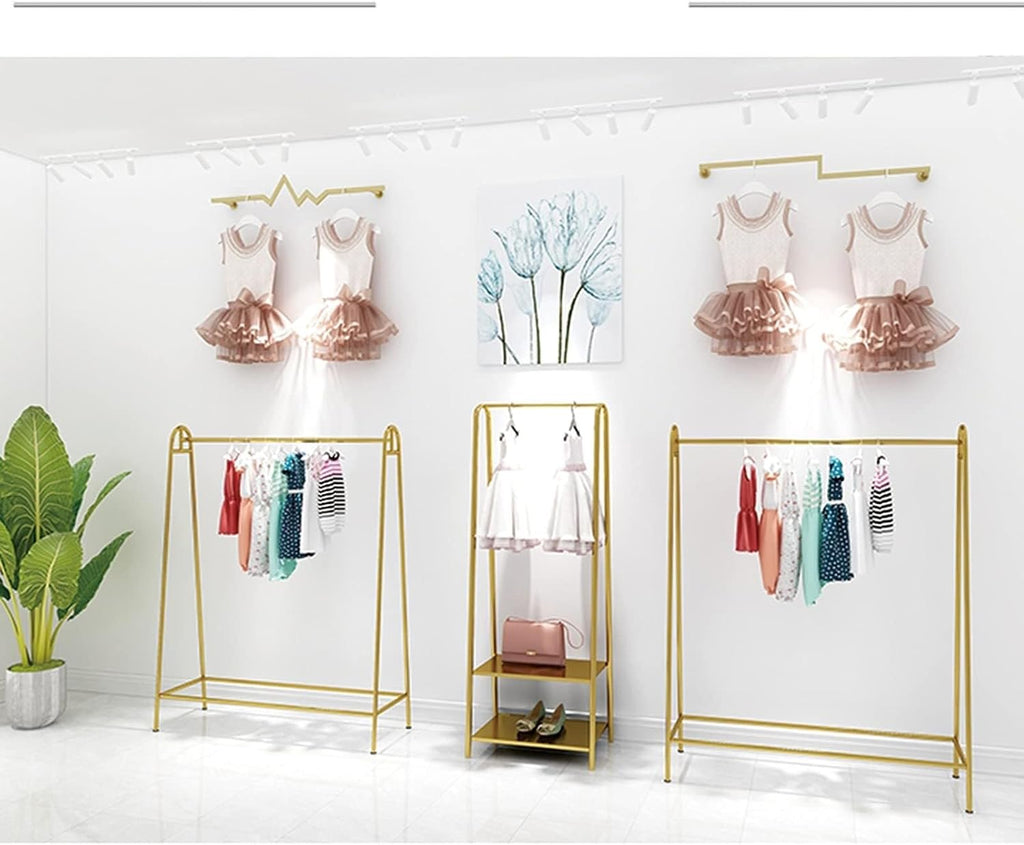 Gold Metal Garment Rack, Free Standing Clothing Organizer, Heavy Duty Clothes Display Rack 120x40x150cm