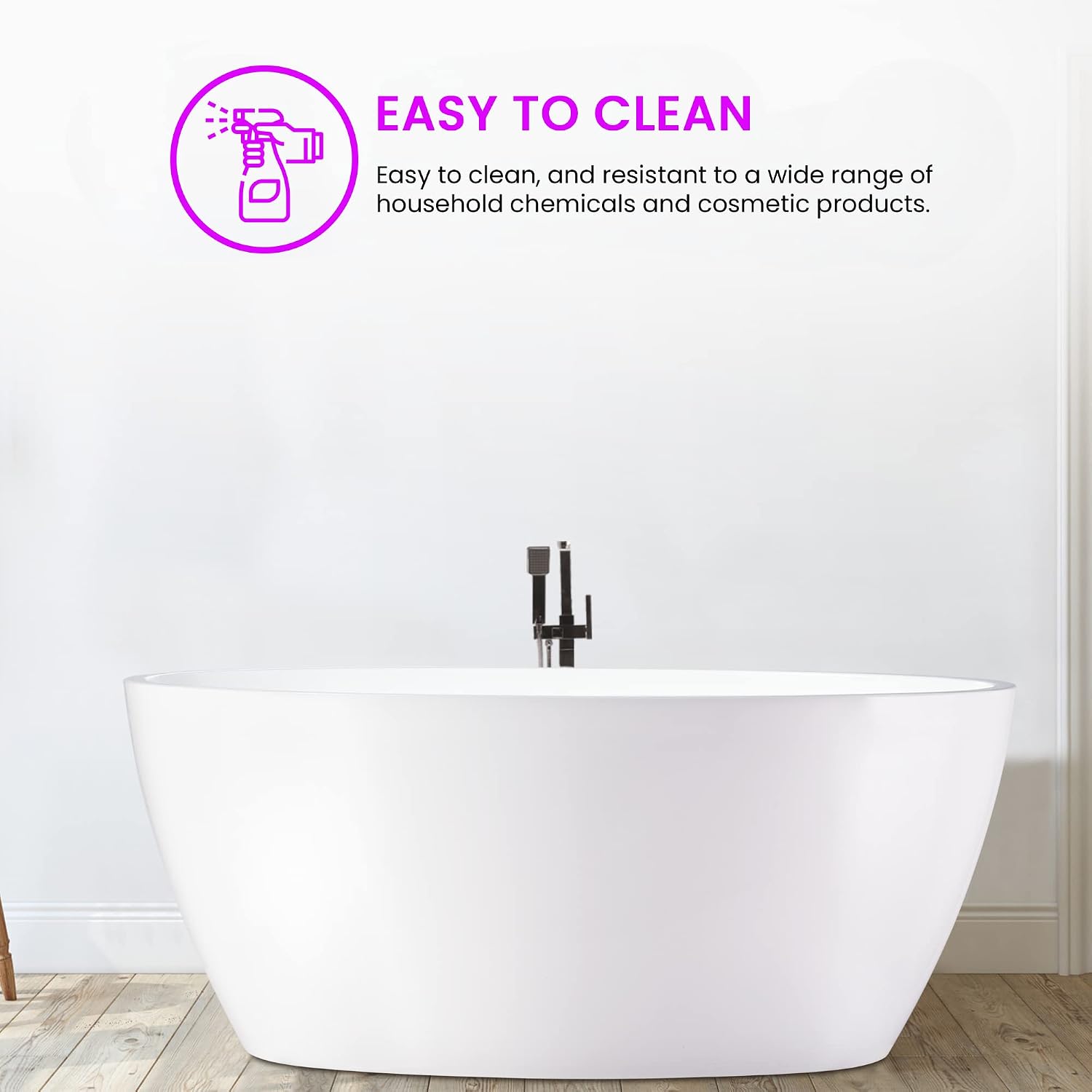Vanity Art 59' X 32' Freestanding Bathtub | Home Improvement Bathtubs with Contemporary Design for Soaking and Bathing, Overflow and Pop-up Drain with UPC Certified, Acrylic, VA6834-M