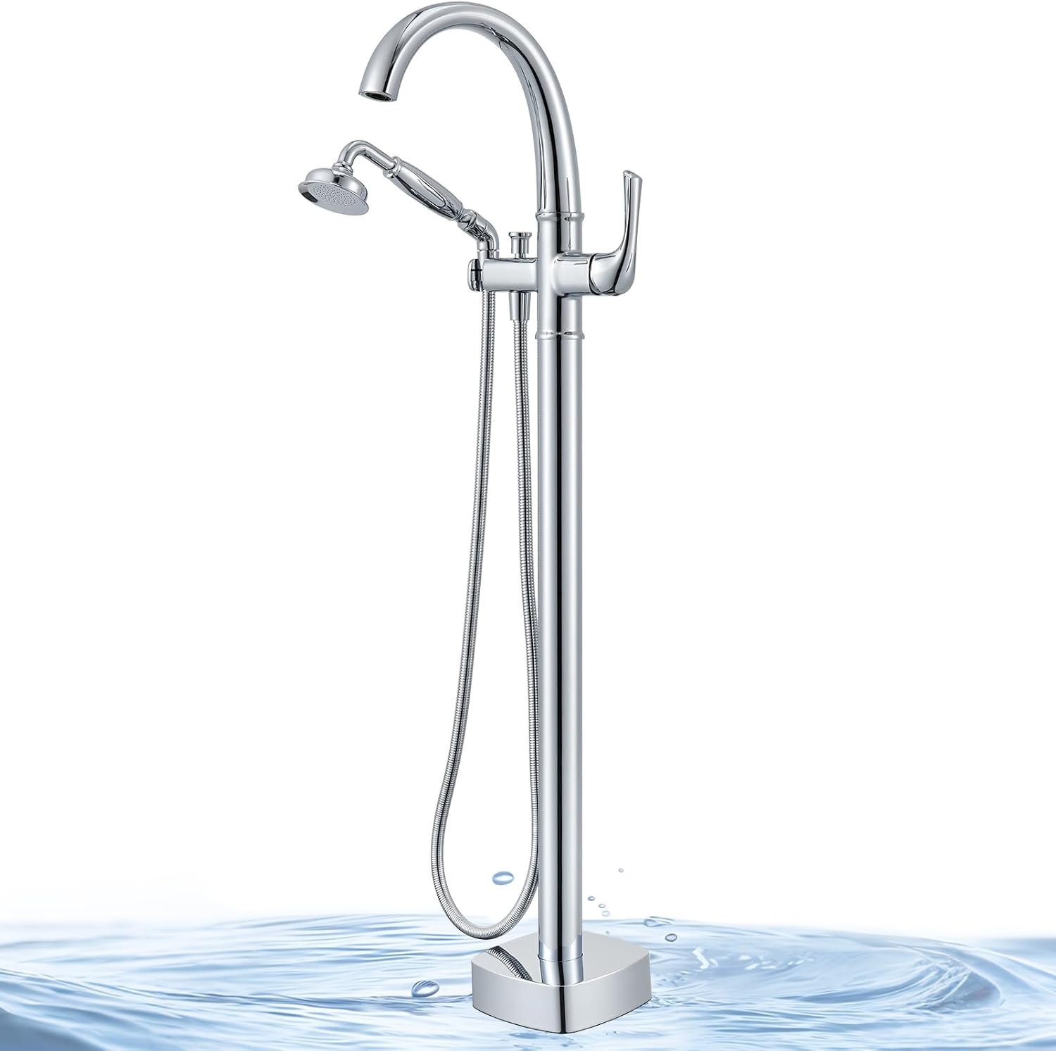 Free Standing Tub Faucet, Jabbol Luxury Freestanding Bathtub Faucet with Sprayer, Brass Bathroom Floor Mount Tub Filler, Polished Chrome (JB-8811CP)